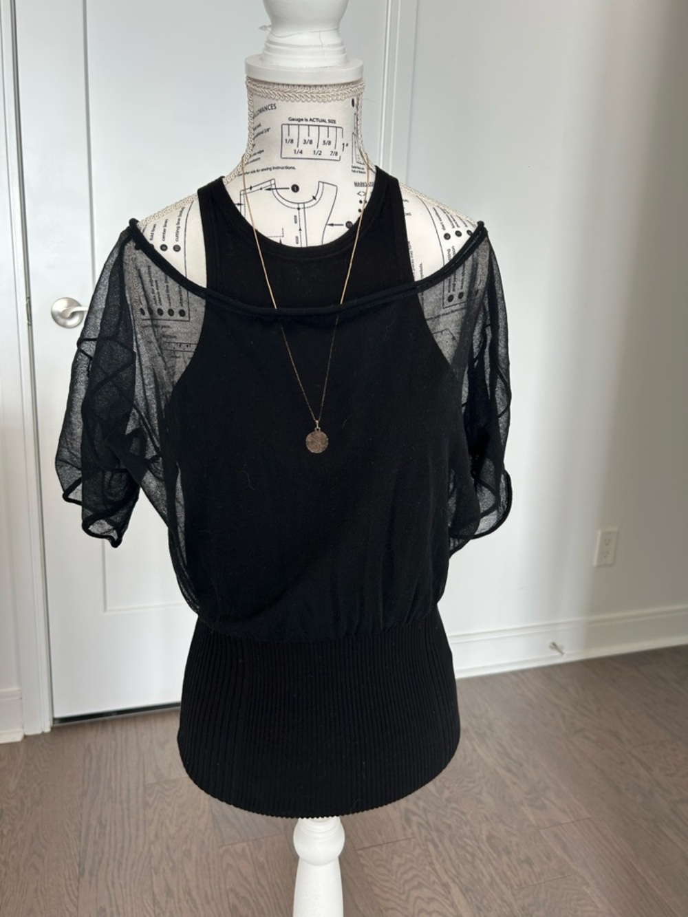 ALEXANDER WANG Black Sheer-Sleeve Layered Top
